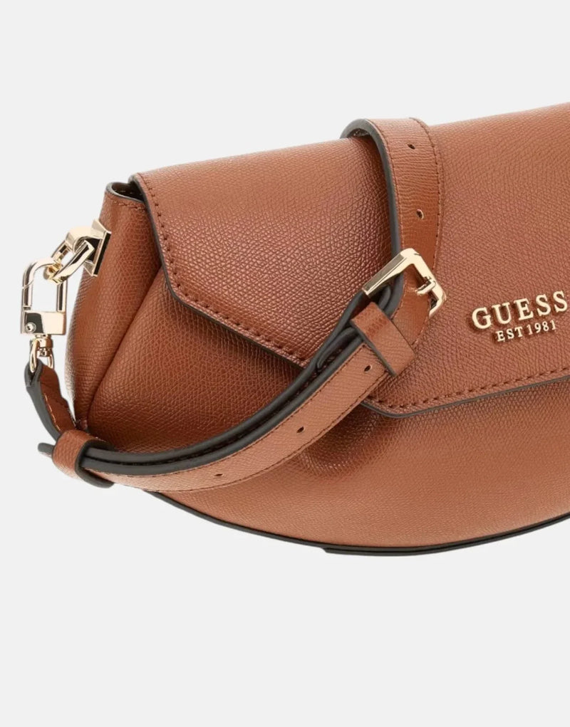 Guess Amorette Flap COG Crossbody Bag: Vegan Leather, Adjustable Strap, Gold Hardware