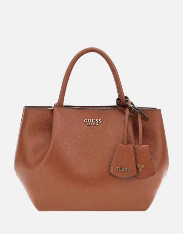 Guess Amorette Girlfriend Satchel Bag Faux Leather Cognac Brown Chic Everyday Handbag