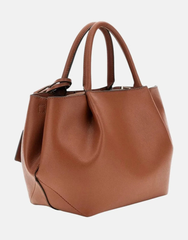 Guess Amorette Girlfriend Satchel Bag Faux Leather Cognac Brown Chic Everyday Handbag