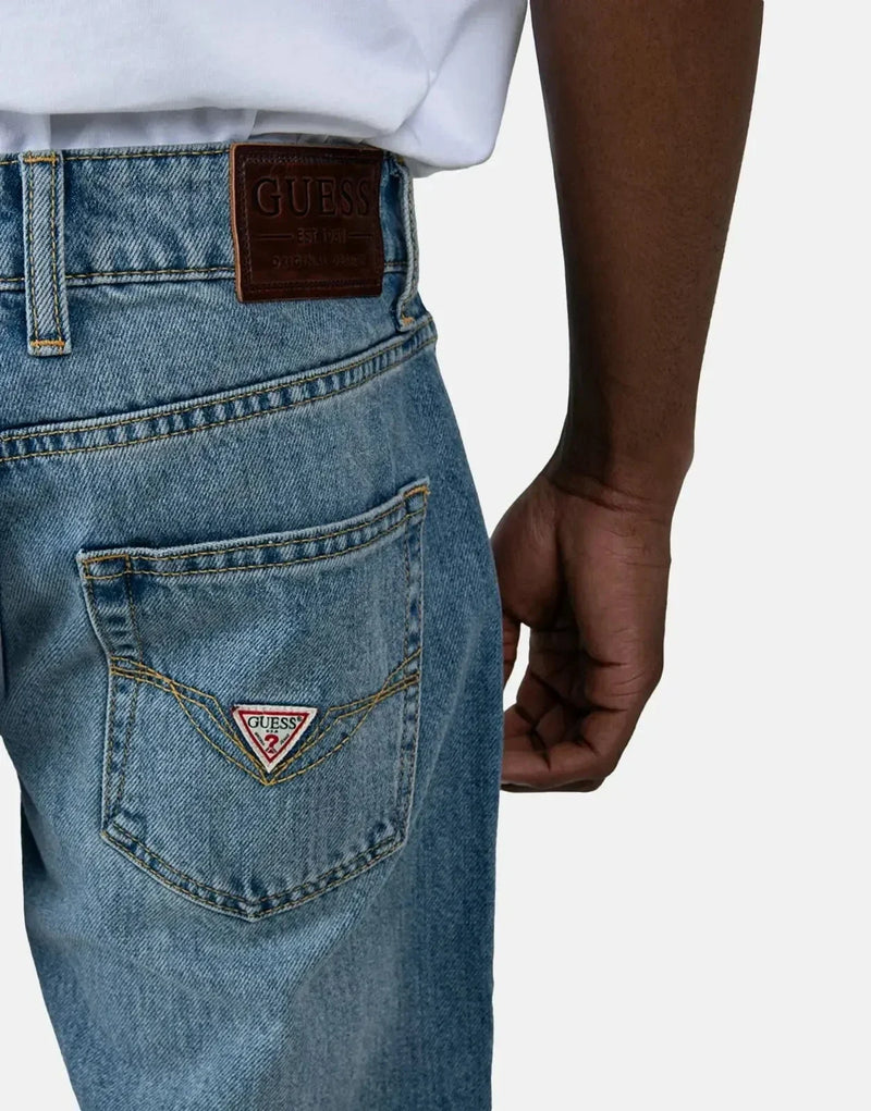 Guess AS1 Will Slim Straight Jeans for Men, Classic Blue Denim, Comfortable Fit