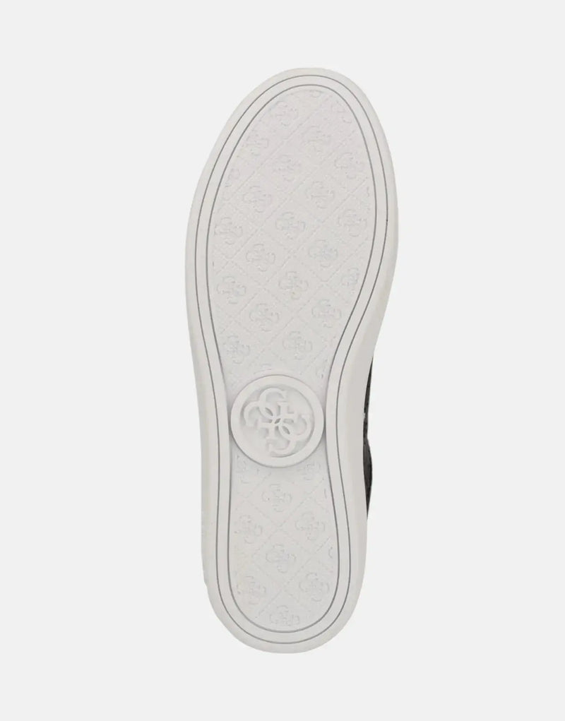 Guess Beary Black Faux-Leather Low-Top Sneakers with Metallic Emblem & Rubber Sole