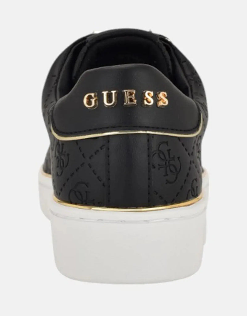 Guess Beary Black Faux-Leather Low-Top Sneakers with Metallic Emblem & Rubber Sole