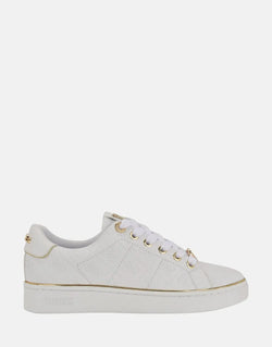Guess Beary White Faux-Leather Low-Top Sneakers with Metallic Logo Detail