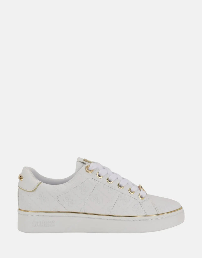 Guess Beary White Faux-Leather Low-Top Sneakers with Metallic Logo Detail