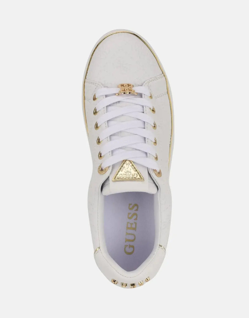 Guess Beary White Faux-Leather Low-Top Sneakers with Metallic Logo Detail