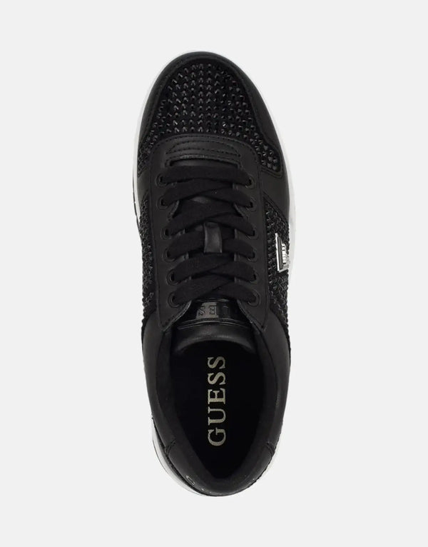 Chic Guess Cieska Women's Black Faux Leather Rhinestone Fashion Sneakers