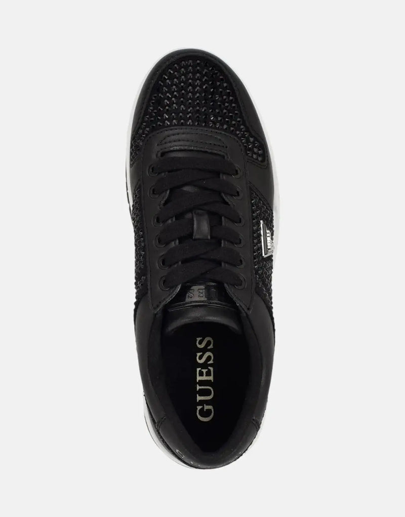 Chic Guess Cieska Women's Black Faux Leather Rhinestone Fashion Sneakers