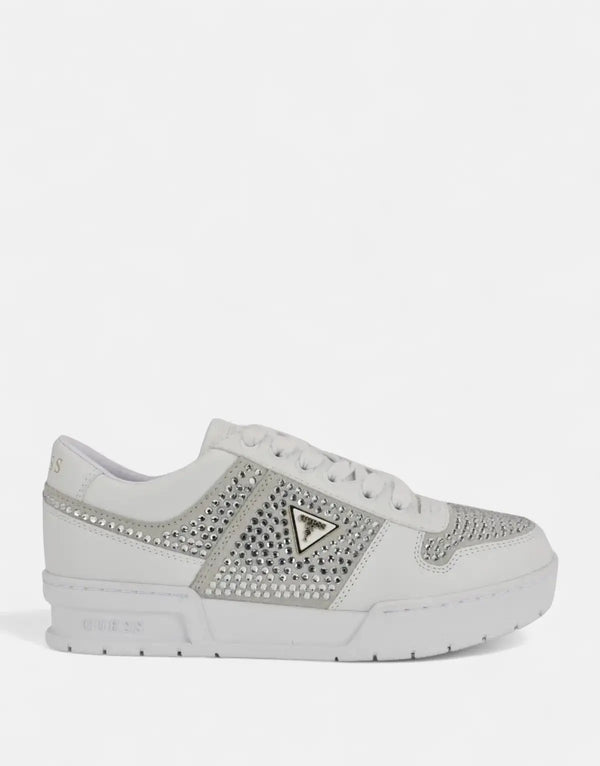Chic Guess Cieska Women's White Faux Leather Rhinestone Sneakers for Style
