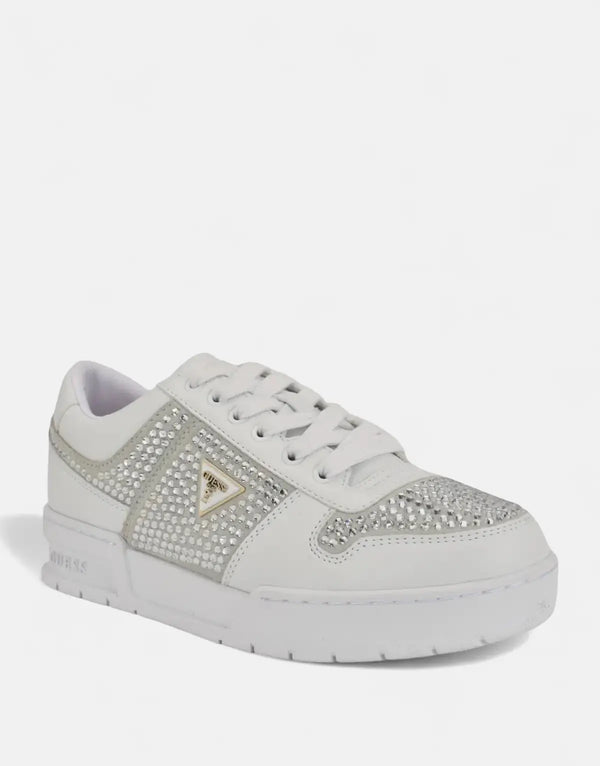 Chic Guess Cieska Women's White Faux Leather Rhinestone Sneakers for Style
