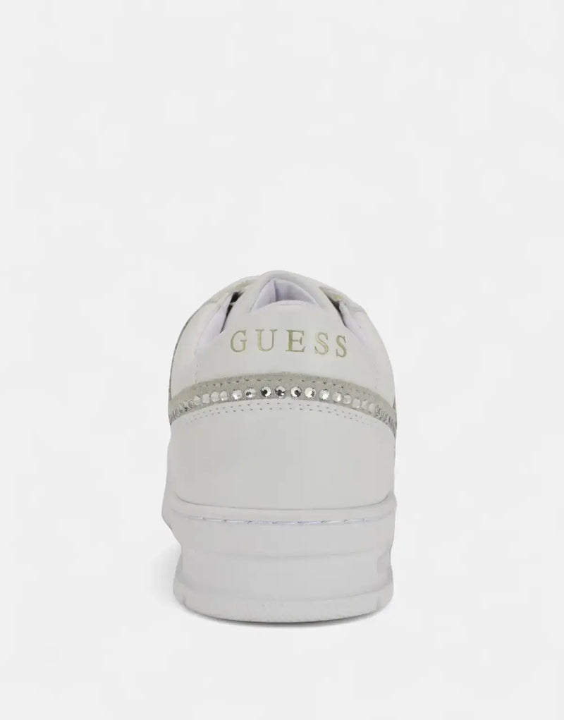 Chic Guess Cieska Women's White Faux Leather Rhinestone Sneakers for Style