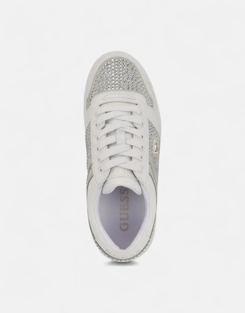 Chic Guess Cieska Women's White Faux Leather Rhinestone Sneakers for Style