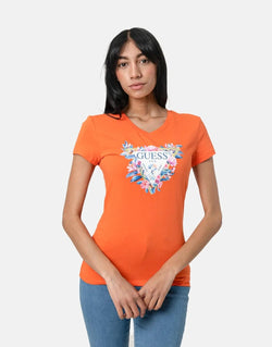 Vibrant Guess Women's Floral Tri T-Shirt in Orange – Soft Cotton Relaxed Fit