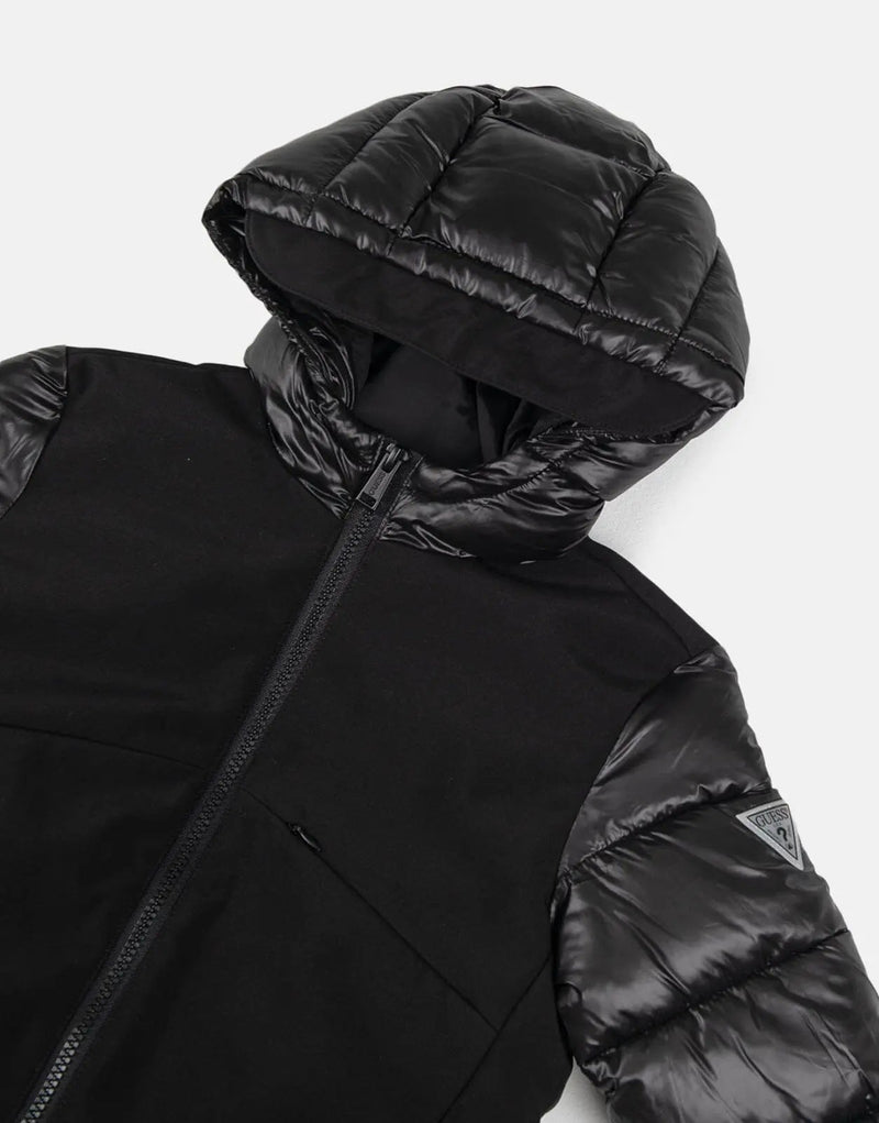 Guess Kids Stylish Hooded Black Puffer Jacket Warm Winter Outerwear