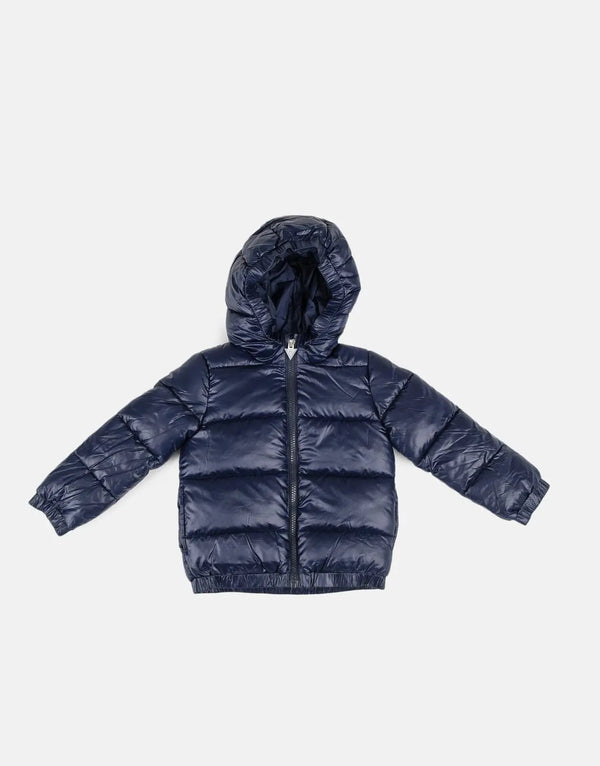 Guess Kids Hooded Navy Puffer Jacket - Warm, Stylish, Durable Outerwear