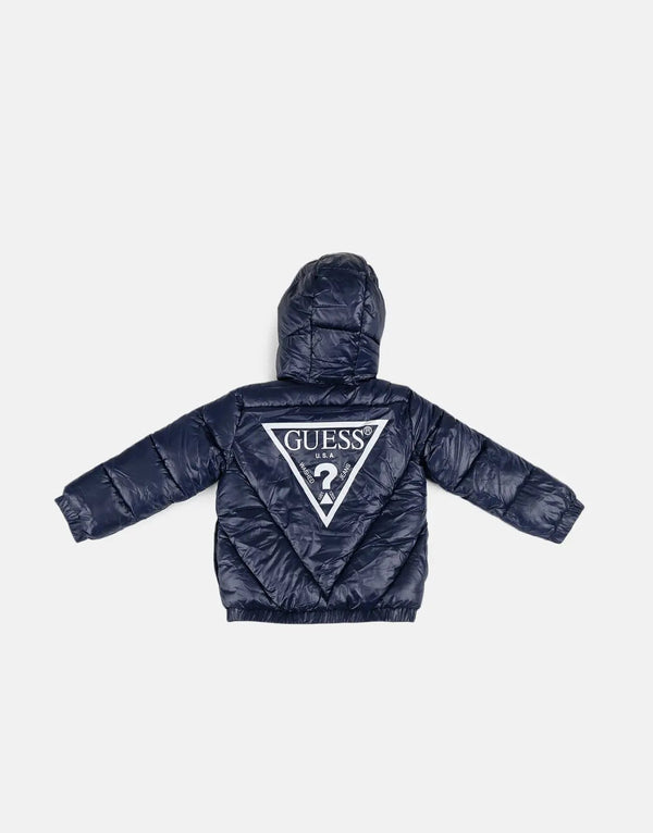 Guess Kids Hooded Navy Puffer Jacket - Warm, Stylish, Durable Outerwear