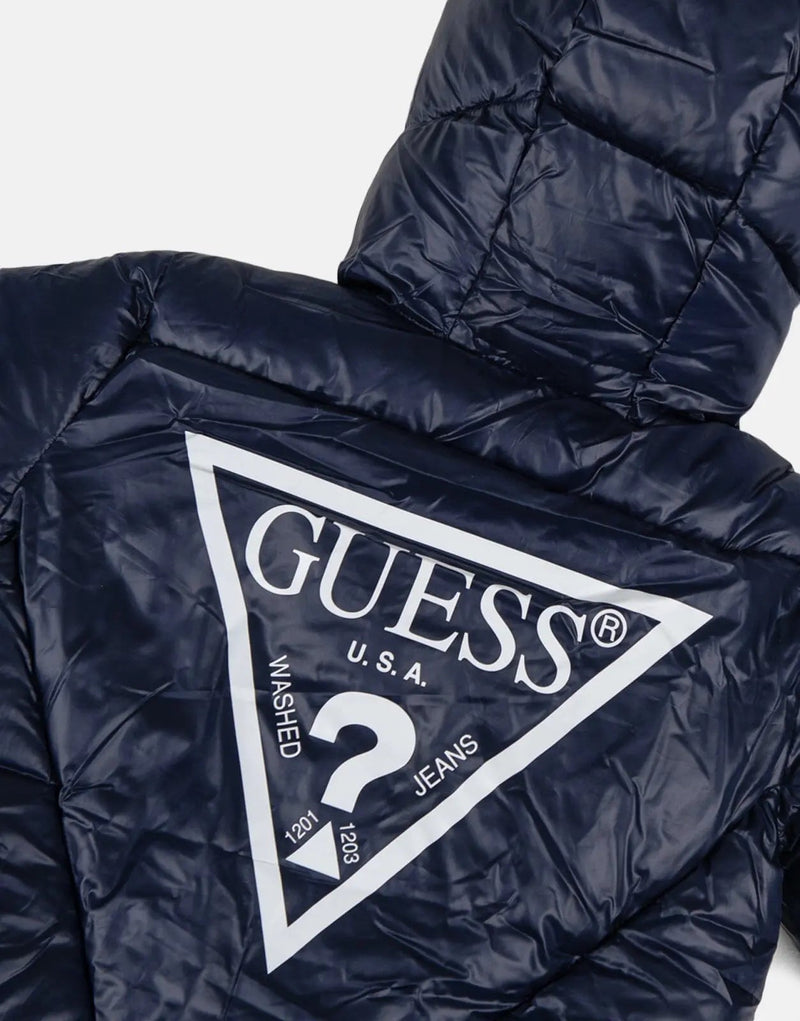 Guess Kids Hooded Navy Puffer Jacket - Warm, Stylish, Durable Outerwear
