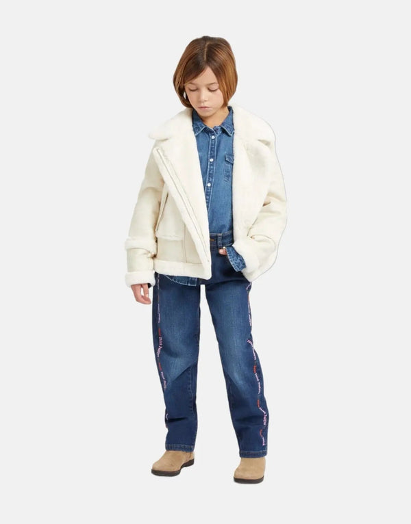 Guess Kids Blue Straight Leg Denim Jeans with Embroidery - Cotton Blend