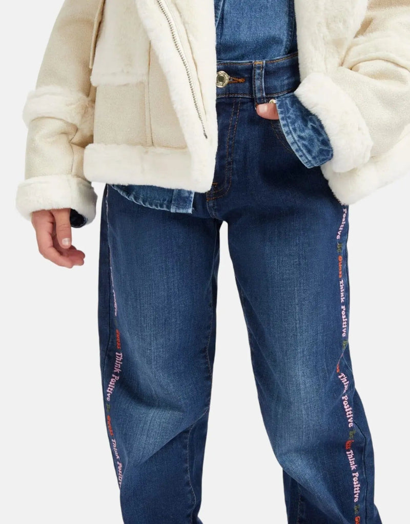 Guess Kids Blue Straight Leg Denim Jeans with Embroidery - Cotton Blend