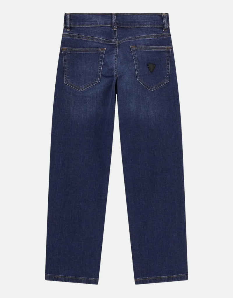 Guess Kids Blue Straight Leg Denim Jeans with Embroidery - Cotton Blend