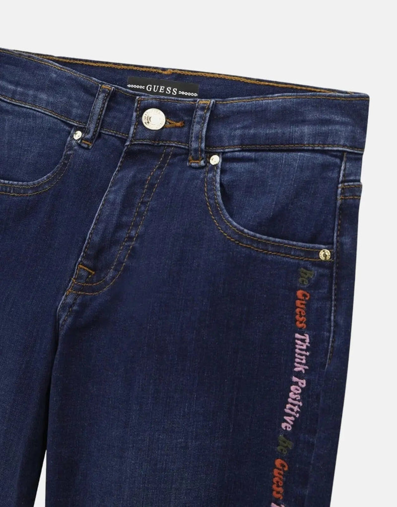 Guess Kids Blue Straight Leg Denim Jeans with Embroidery - Cotton Blend