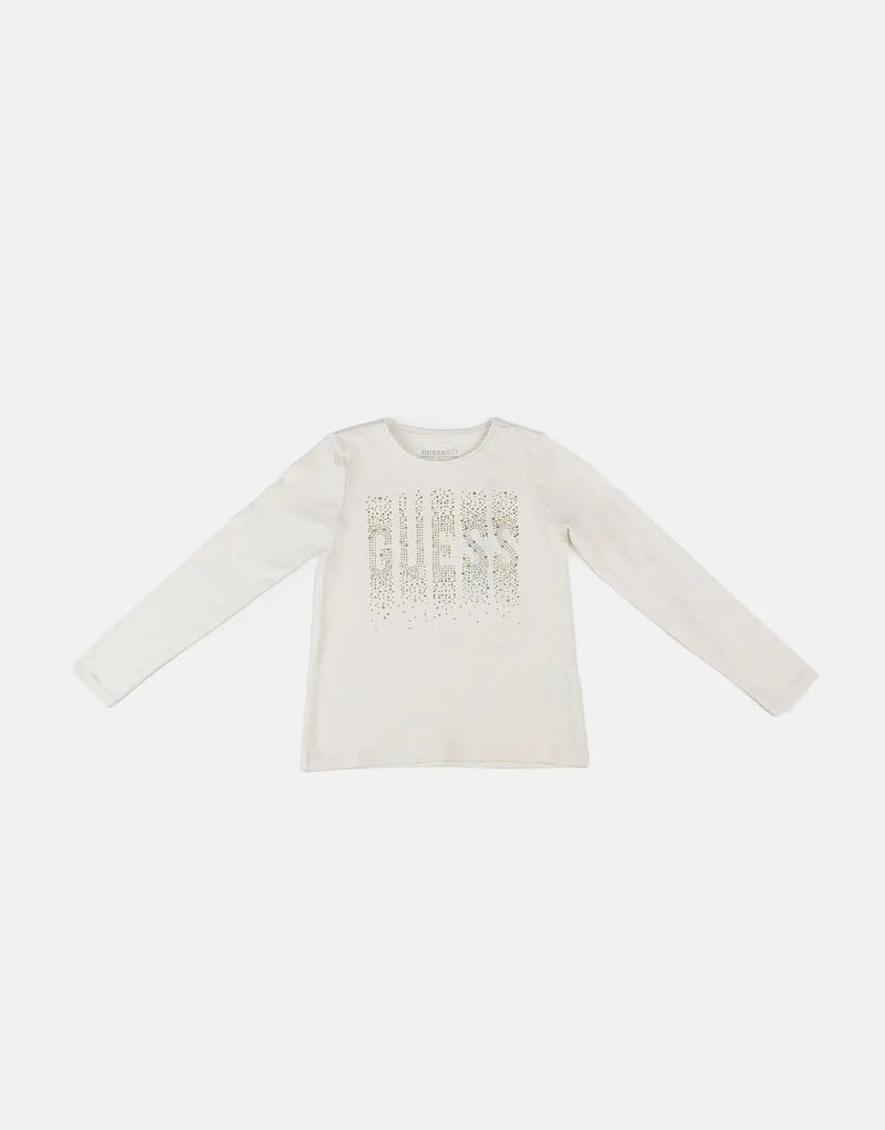 Guess Kids Girls' Sparkle Logo Cotton T-Shirt - White Crystal Embellished
