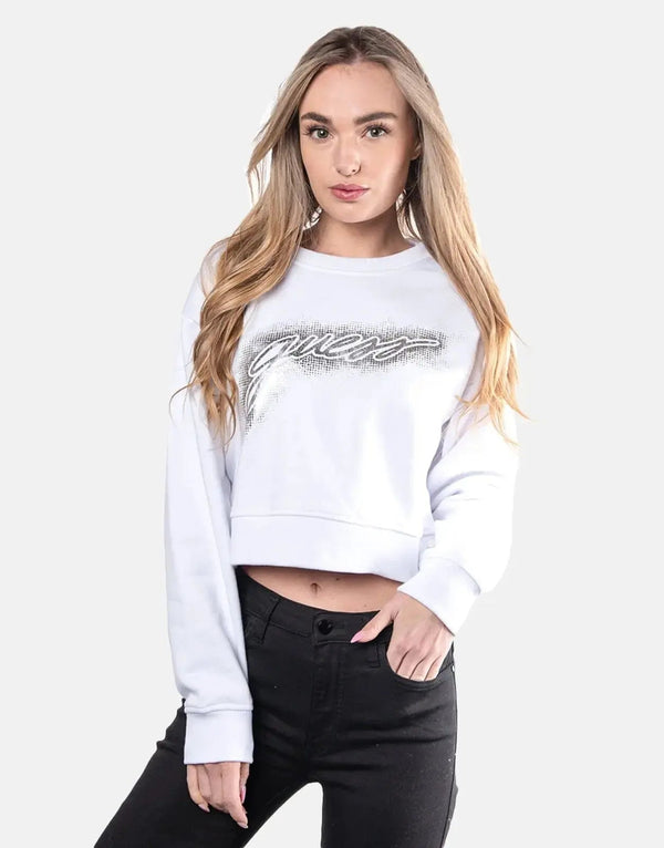 Guess Women's Iconic Cropped Logo Pullover Sweatshirt - Soft, Stylish, Everyday Comfort