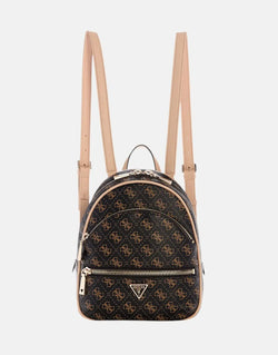 Guess Manhattan II Brown Logo Sustainable Backpack for Women with Multi-Compartments