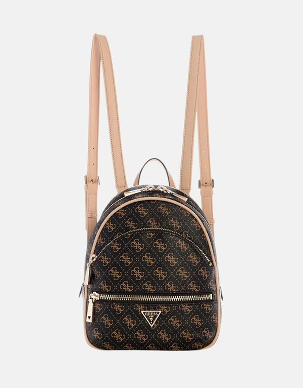 Guess Manhattan II Brown Logo Sustainable Backpack for Women with Multi-Compartments