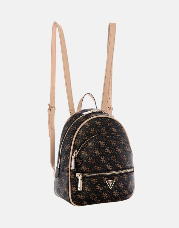 Guess Manhattan II Brown Logo Sustainable Backpack for Women with Multi-Compartments
