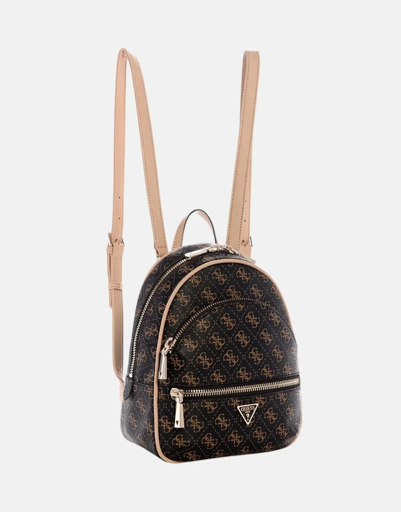Guess Manhattan II Brown Logo Sustainable Backpack for Women with Multi-Compartments