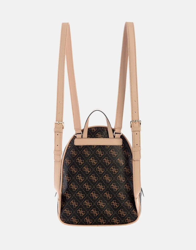 Guess Manhattan II Brown Logo Sustainable Backpack for Women with Multi-Compartments