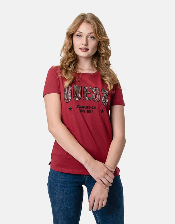 Guess Mirela Women's Vibrant Red Logo T-Shirt, Comfortable Cotton Blend, Modern Fit
