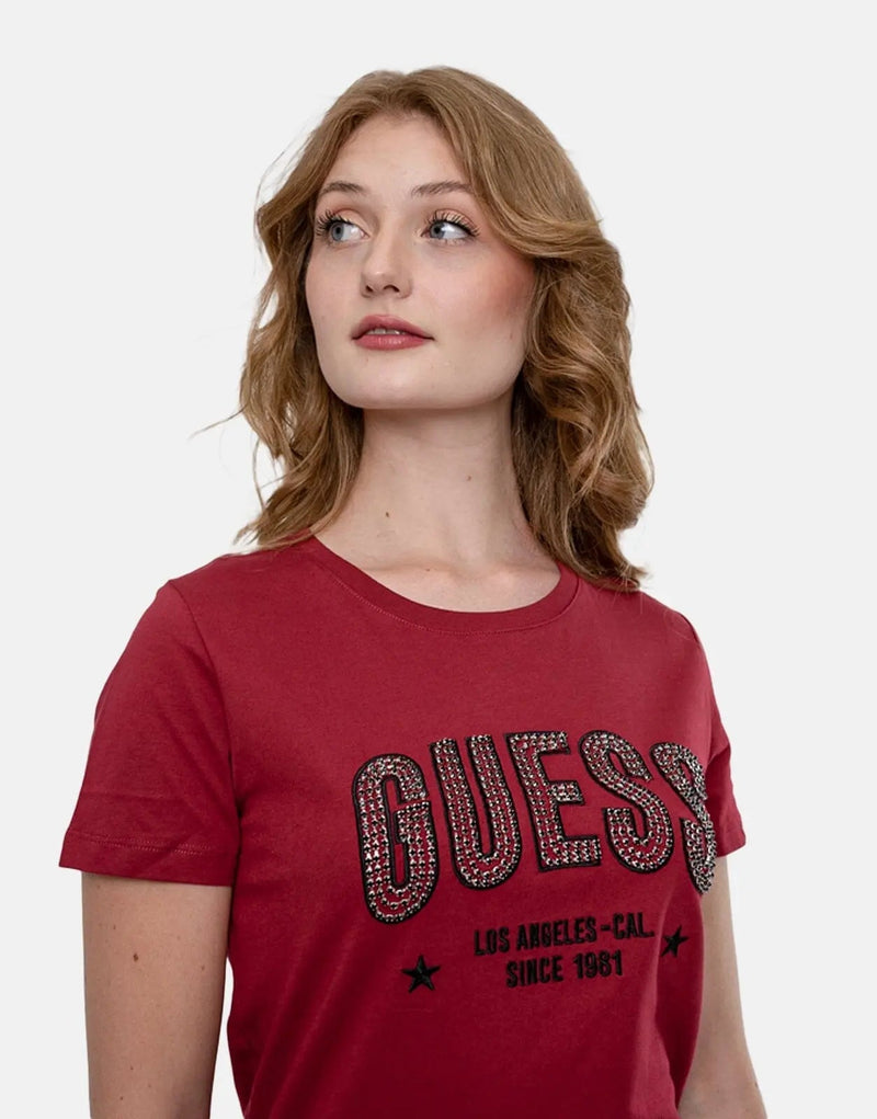Guess Mirela Women's Vibrant Red Logo T-Shirt, Comfortable Cotton Blend, Modern Fit
