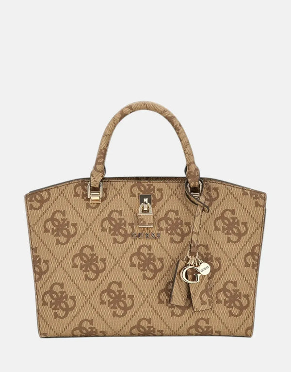 Chic Guess Queensland Faux Leather Satchel: Stylish Everyday Handbag with Gold Accents