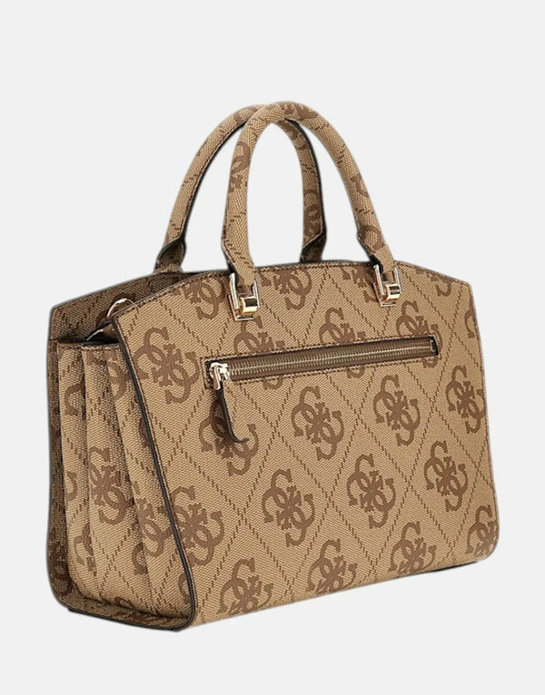 Chic Guess Queensland Faux Leather Satchel: Stylish Everyday Handbag with Gold Accents