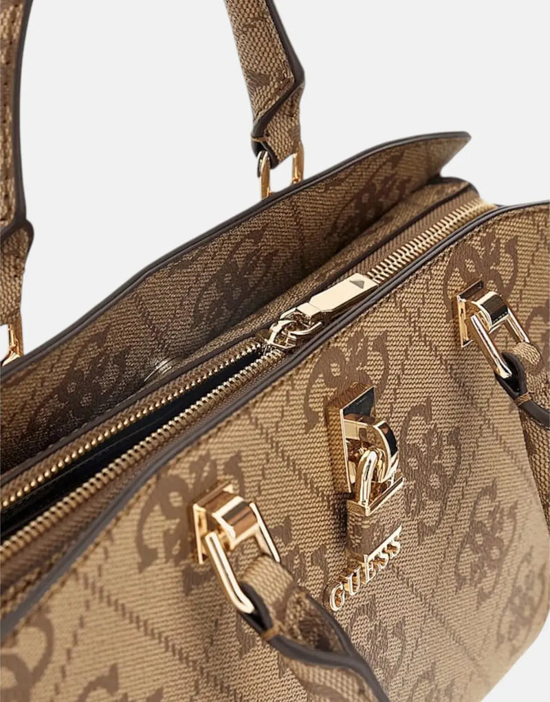 Chic Guess Queensland Faux Leather Satchel: Stylish Everyday Handbag with Gold Accents
