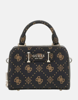 Guess Silia Mini ESL Brown Satchel Bag: Stylish Compact Dual-Zip Crossbody Handbag