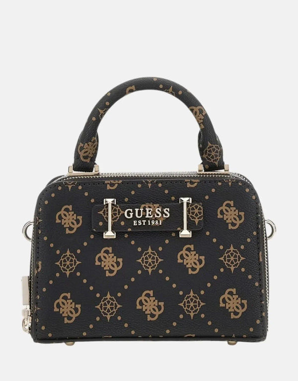Guess Silia Mini ESL Brown Satchel Bag: Stylish Compact Dual-Zip Crossbody Handbag