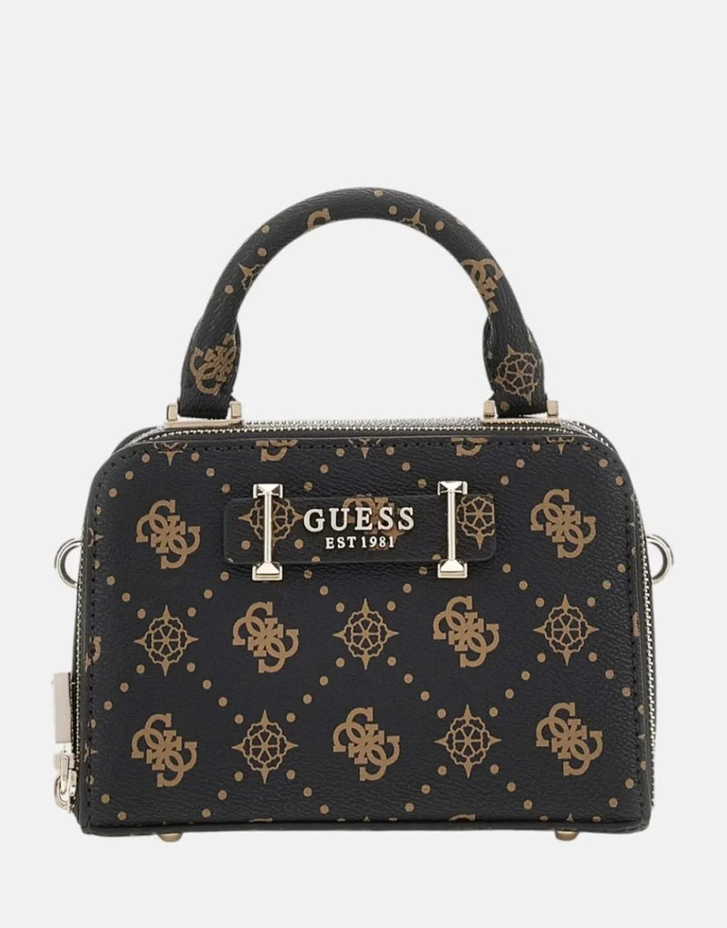 Guess Silia Mini ESL Brown Satchel Bag: Stylish Compact Dual-Zip Crossbody Handbag