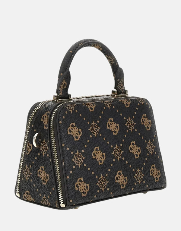 Guess Silia Mini ESL Brown Satchel Bag: Stylish Compact Dual-Zip Crossbody Handbag