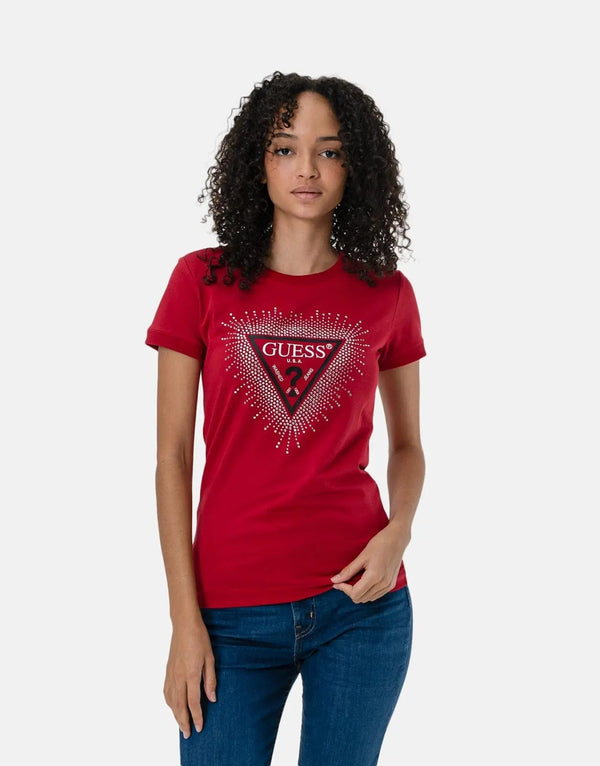 Iconic Guess Star Red Triangle T-Shirt for Women, Soft Cotton Blend