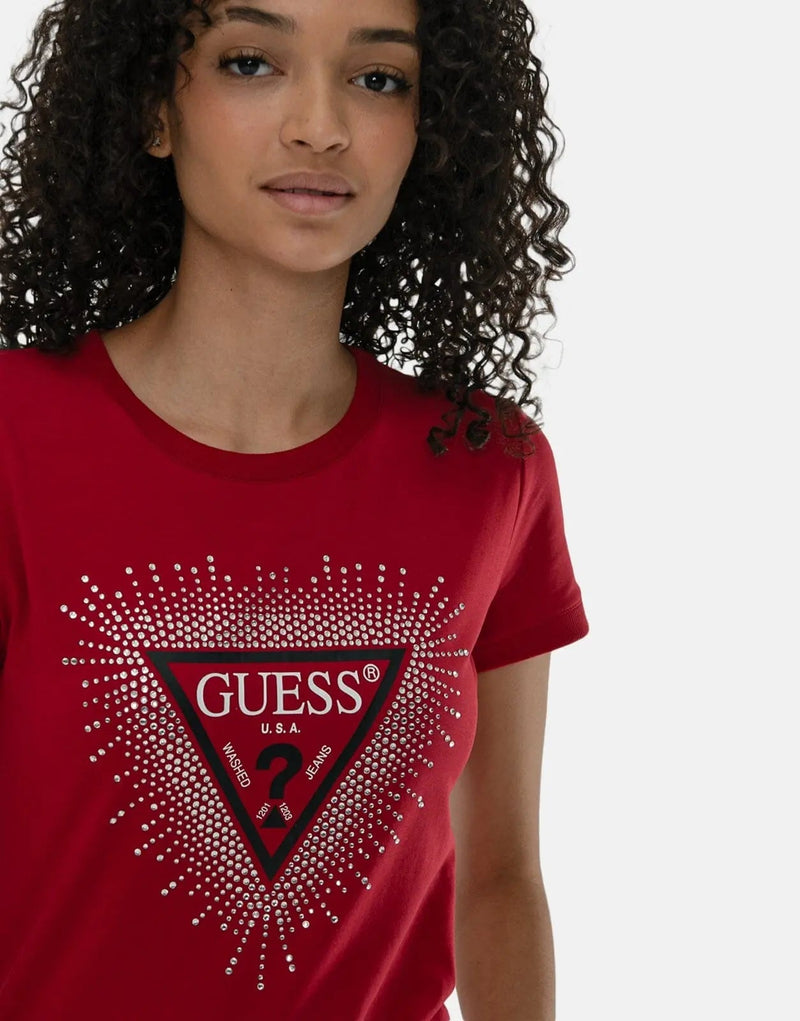 Iconic Guess Star Red Triangle T-Shirt for Women, Soft Cotton Blend