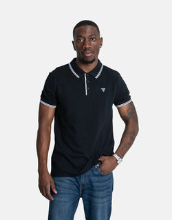 Guess Men's Classic Black Tipped Polo Shirt - Premium Cotton Blend