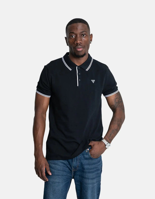 Guess Men's Classic Black Tipped Polo Shirt - Premium Cotton Blend