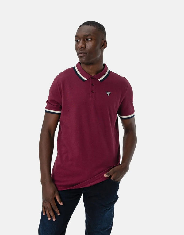 Guess Men's Premium Tipped Polo Shirt - Red, Comfortable, Stylish Core Design