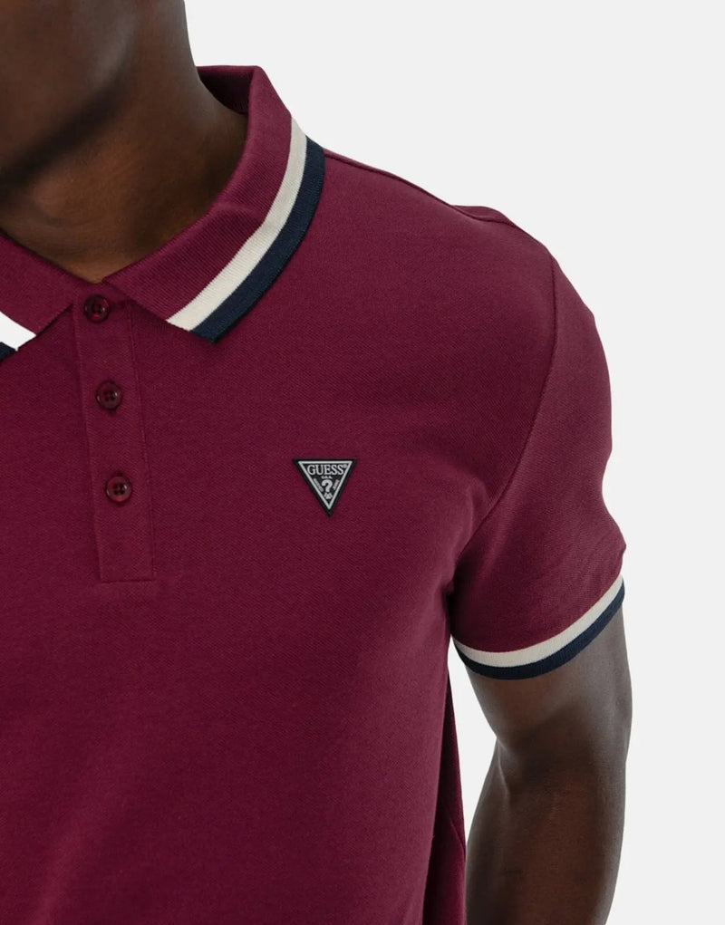 Guess Men's Premium Tipped Polo Shirt - Red, Comfortable, Stylish Core Design