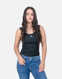 Guess Women's Triangle Bling Ribbed Black Tank Top - Sparkle Style