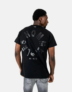 Les Hommes Men's Black T-Shirt with Bold Arrow Back Print