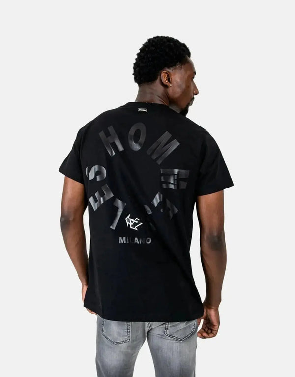 Les Hommes Men's Black T-Shirt with Bold Arrow Back Print