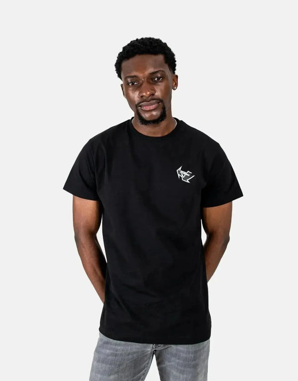 Les Hommes Men's Black T-Shirt with Bold Arrow Back Print